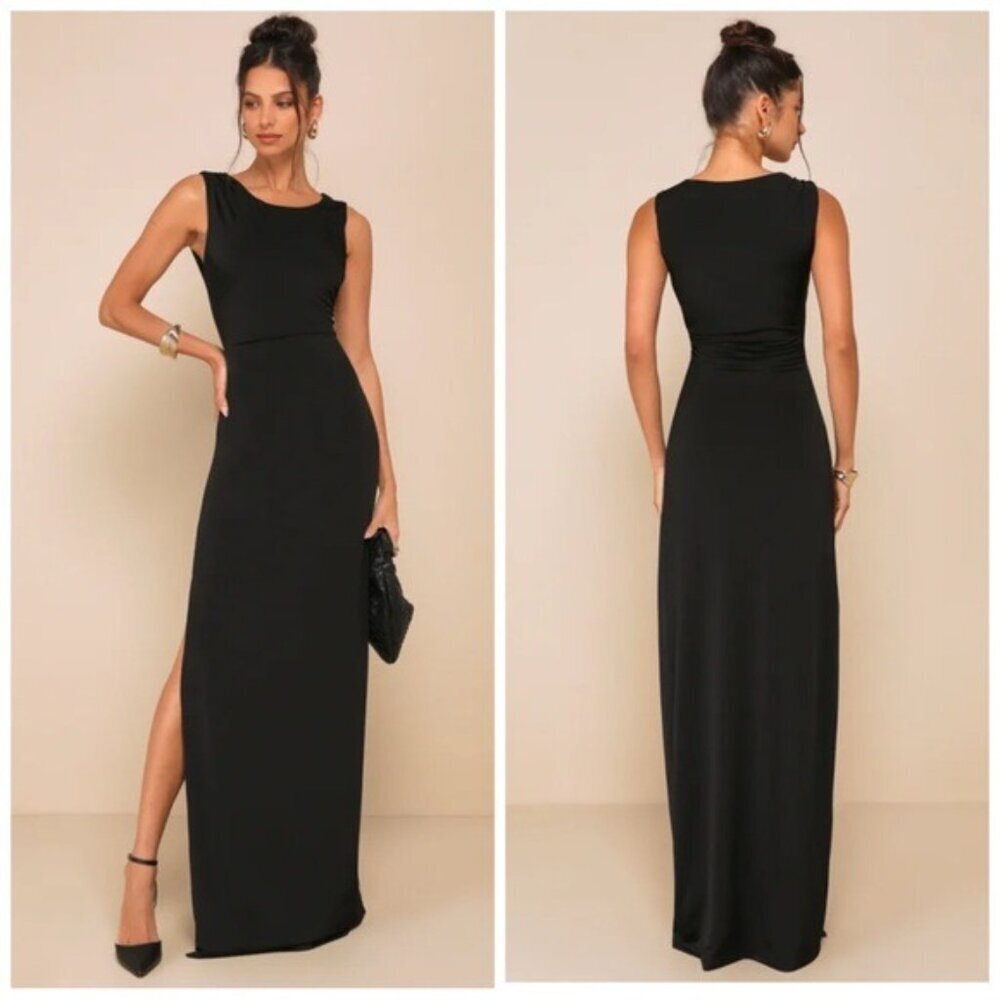 Pía Rucci Black Maxi Pencil Dress Sleeveless Elegant Size 8
